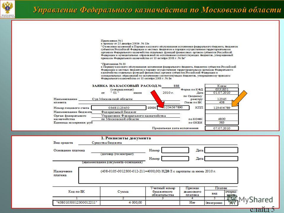 слайд 5 Управление Федерального казначейства по Московской области