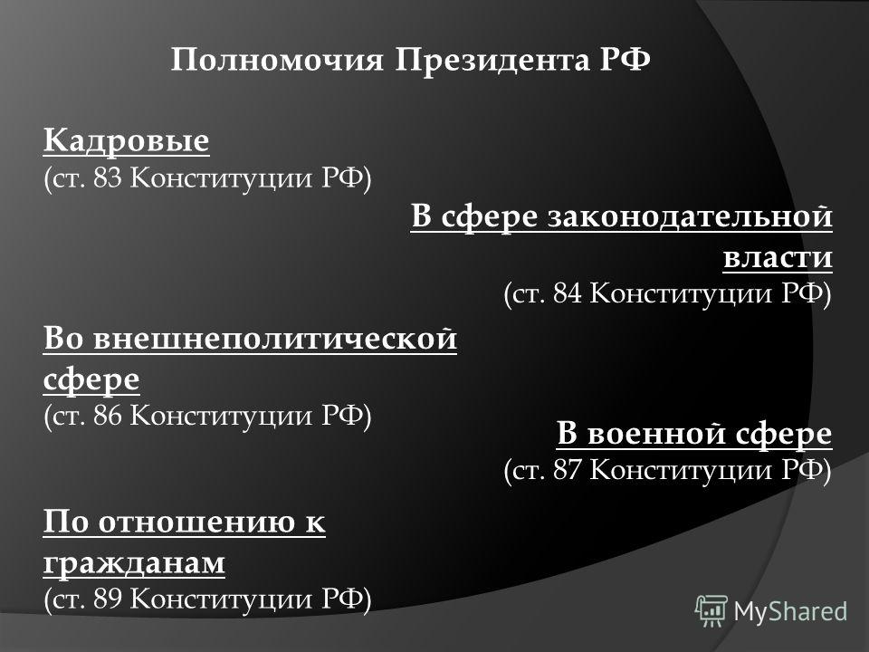 Реферат: Полномочия Президента РФ (материалы)