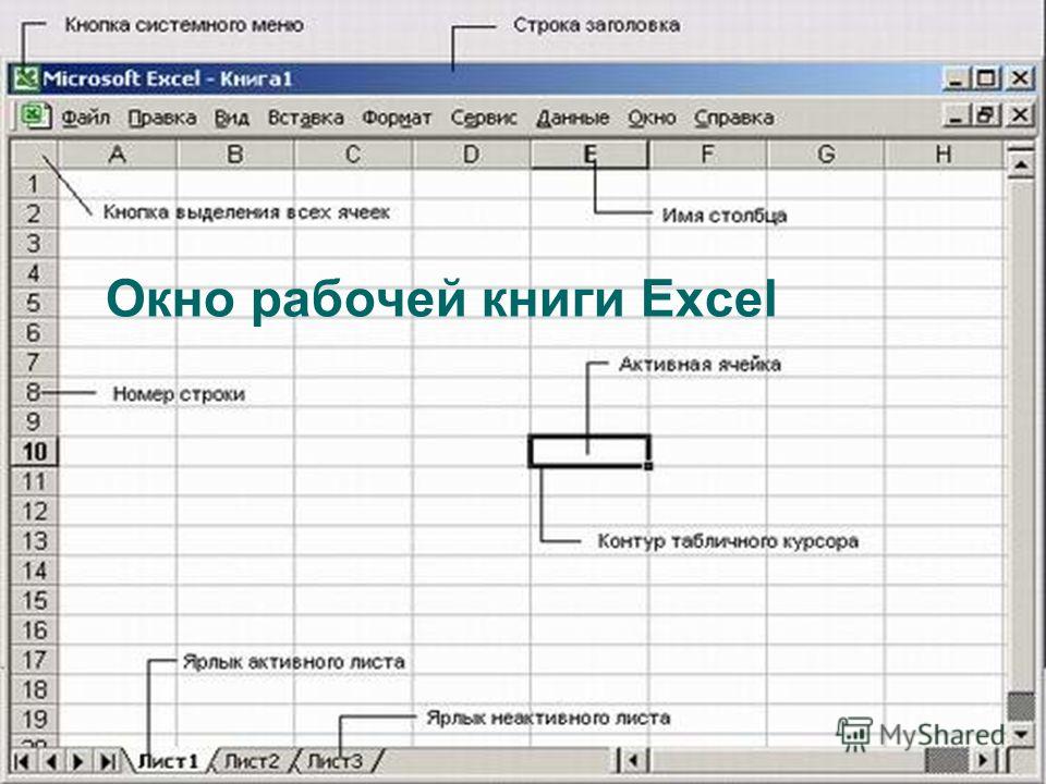 Окно рабочей книги Excel