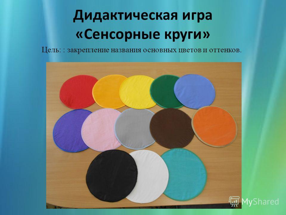 Дидактическая игра «Сенсорные круги» Цель: : закрепление названия основных цветов и оттенков.