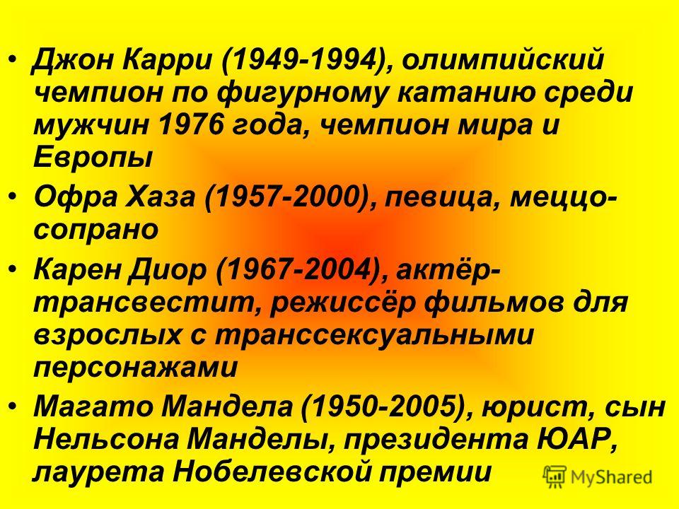 КатегорияУмершие от заболеваний связанных со СПИДом