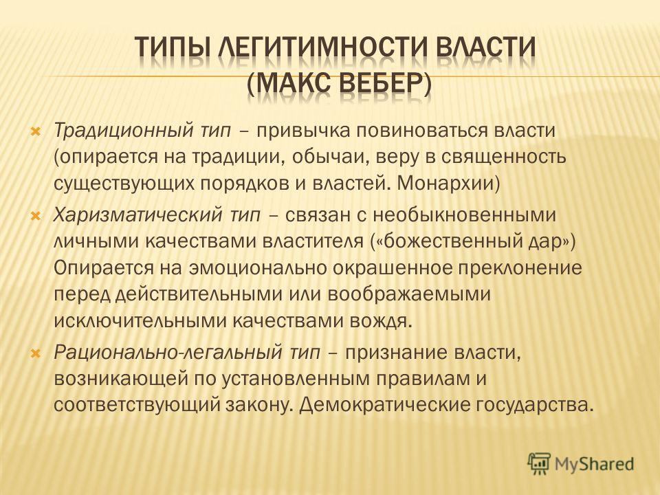 Харизматический тип легитимности власти пример Презентация на тему: "Политика - одна из основных сфер жизни общества (политичес