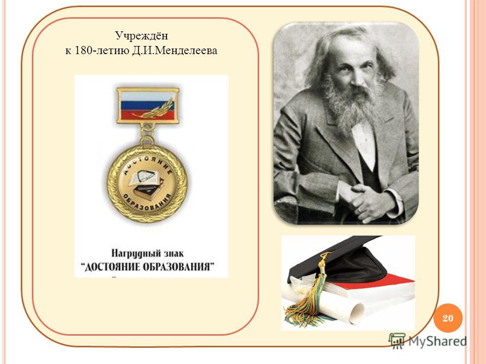 20 Учреждён к 180-летию Д.И.Менделеева