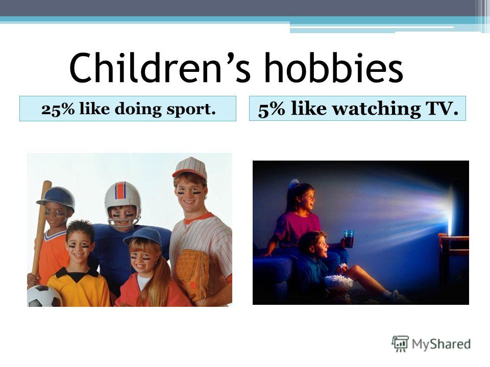 Childrens hobbies 25% like doing sport. 5% like watching TV.