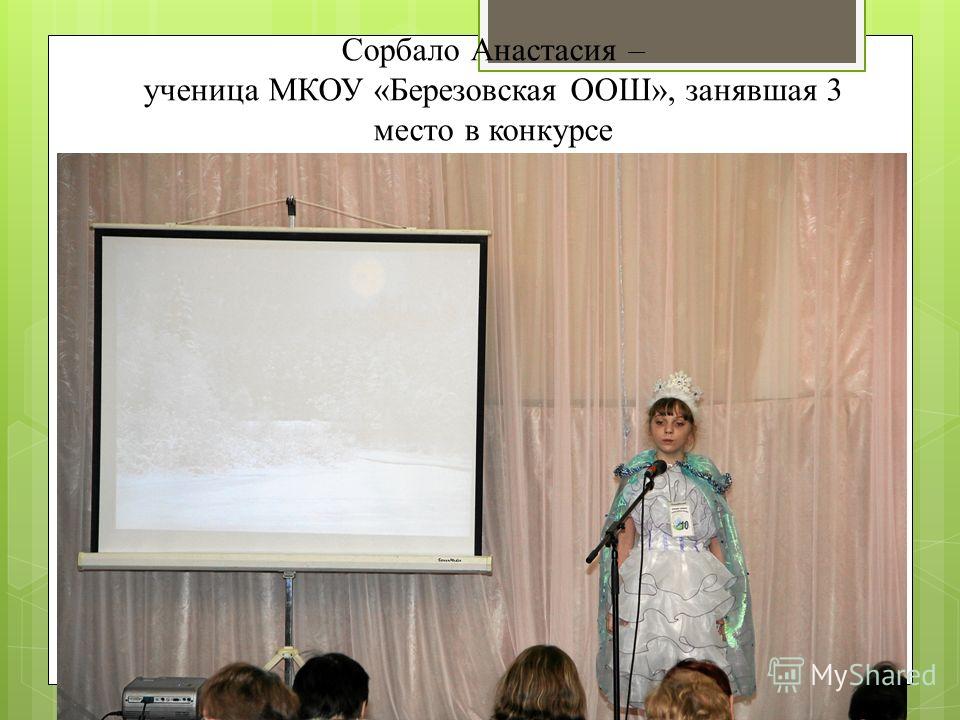 Сорбало Анастасия – ученица МКОУ «Березовская ООШ», занявшая 3 место в конкурсе
