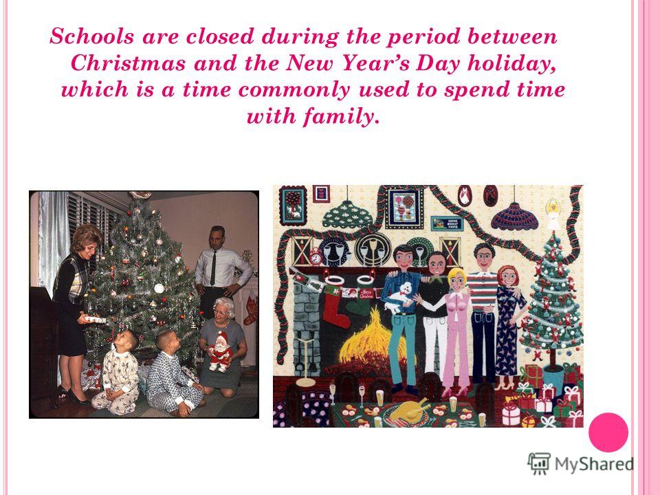 Schools are closed during the period between Christmas and the New Years Day holiday, which is a time commonly used to spend time with family.