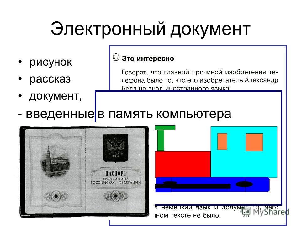 Электронный документ рисунок рассказ документ, - введенные в память компьютера