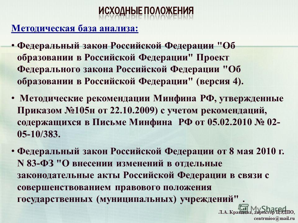 Методическая база анализа: Федеральный закон Российской Федерации 