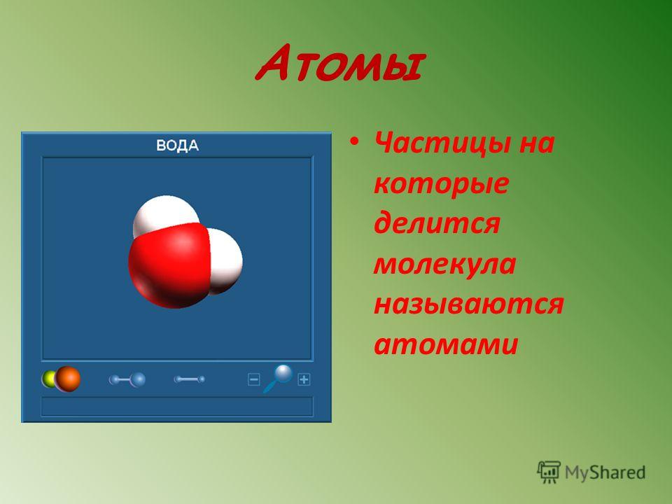 Атомы Частицы на которые делится молекула называются атомами