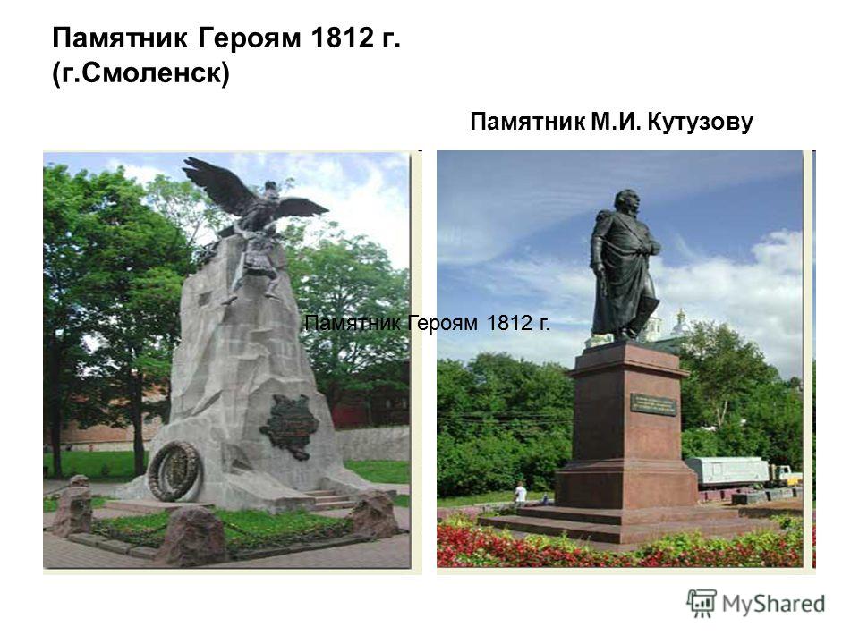 Памятник Героям 1812 г. (г.Смоленск) Памятник М.И. Кутузову Памятник Героям 1812 г.