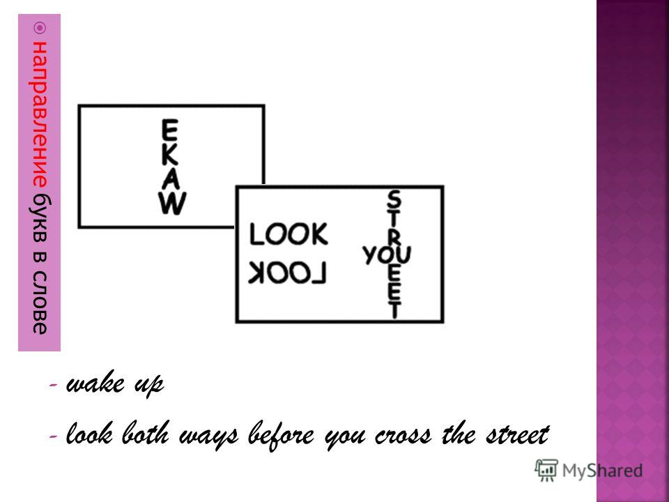 направление букв в слове - wake up - look both ways before you cross the street