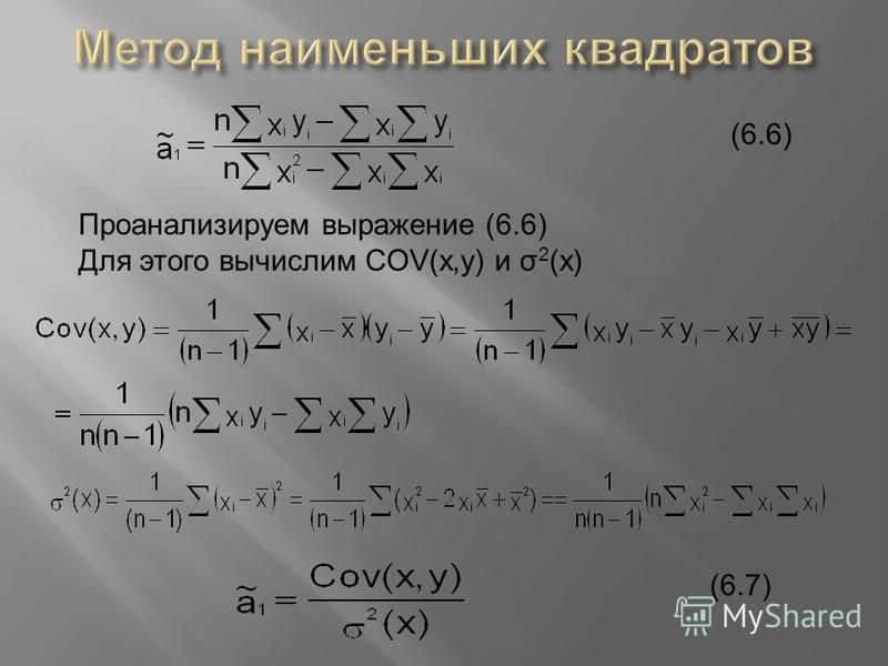 Проанализируем выражение (6.6) Для этого вычислим COV(x,y) и σ 2 (x) (6.7)