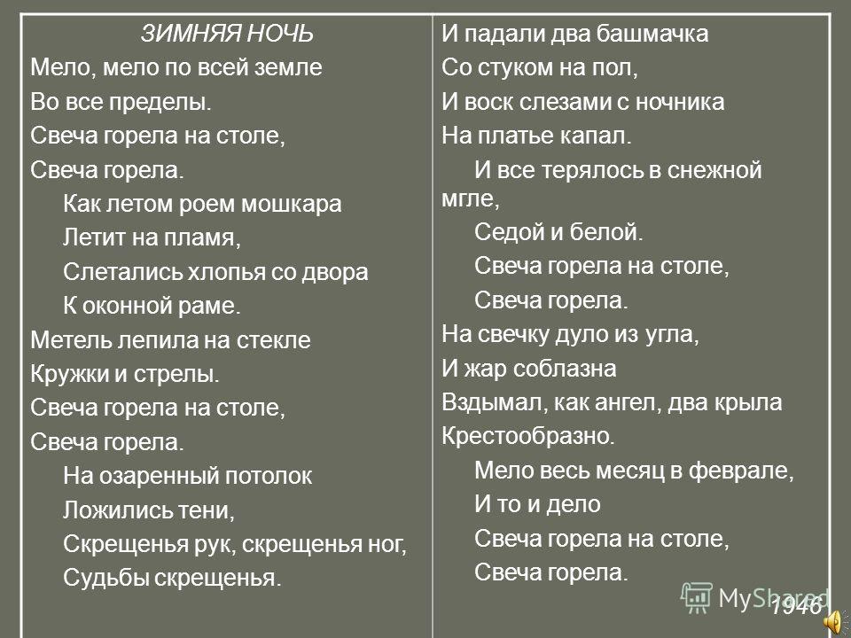 Борис пастернак зимняя ночь стих Борис пастернак зимняя ночь стих