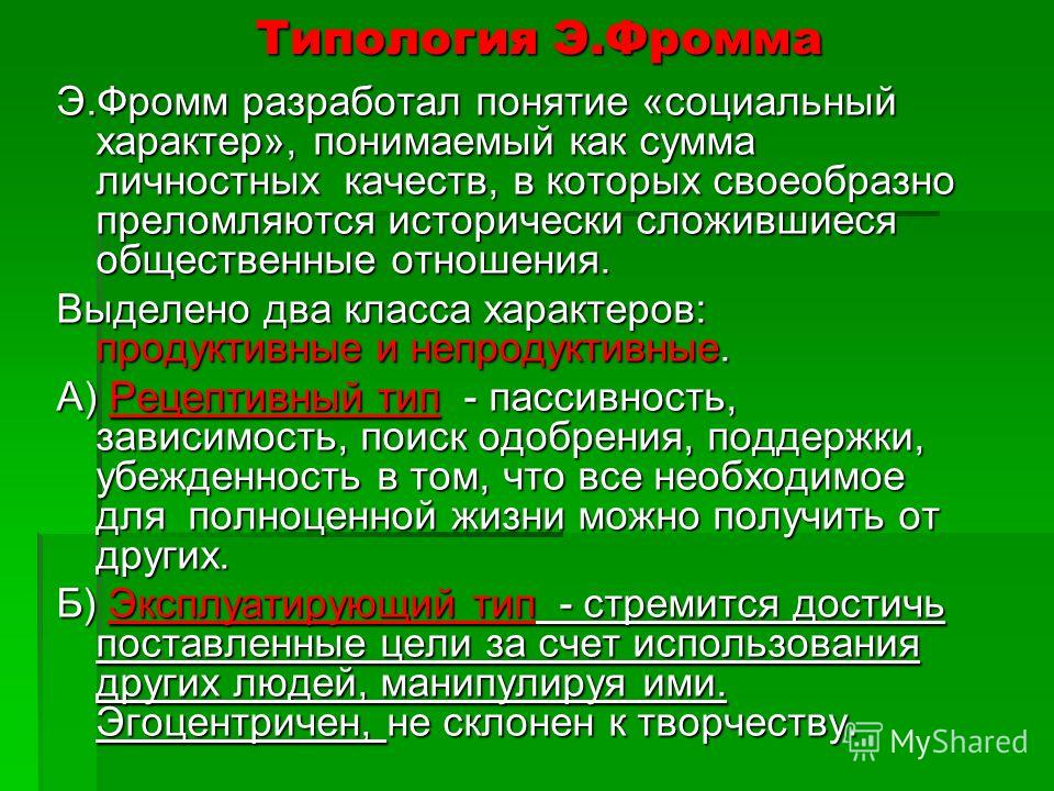 Реферат: Характер. Типология характера по Фромму Реферат: Характер. Типология характера по Фромму