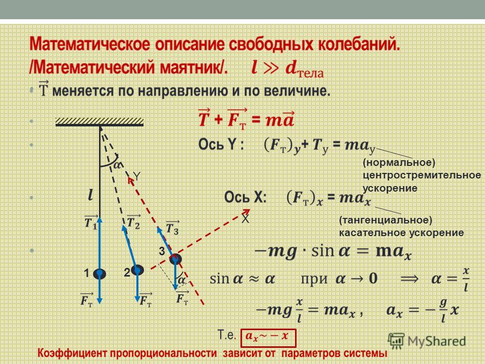 Х Y 1 2 3 (нормальное) центростремительное ускорение (тангенциальное) касательное ускорение