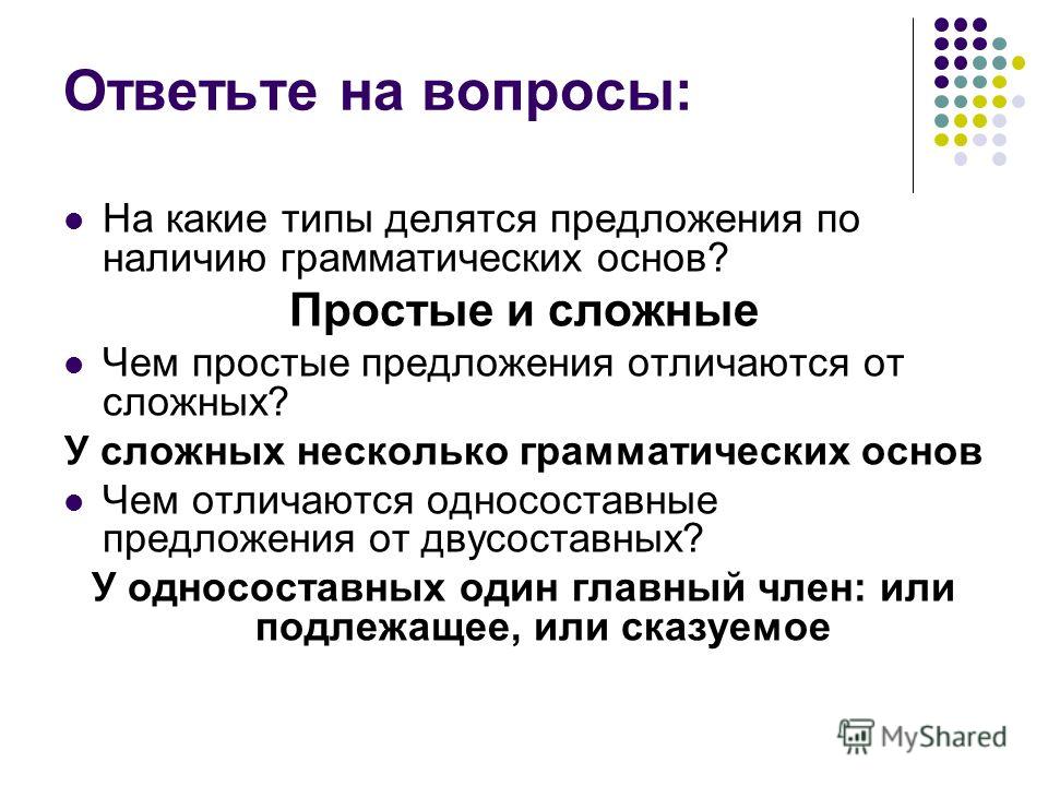 Схема простого односоставного предложения