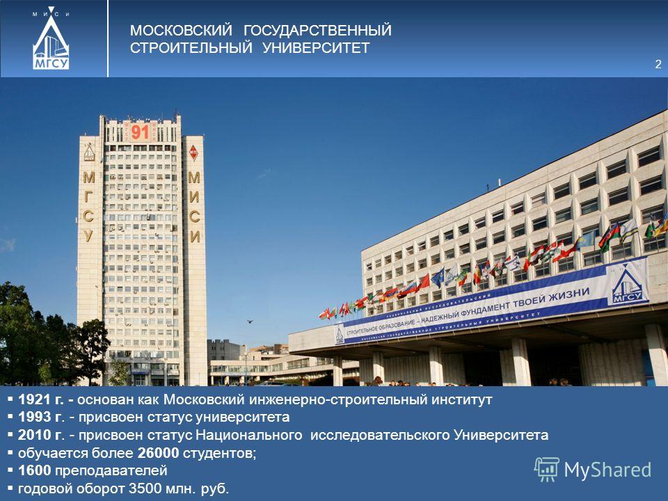 Доклад по теме Московский Государственный Строительный Университет