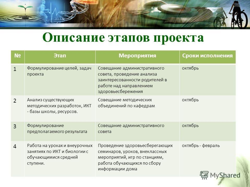 Как описать этапы проекта Описание этапов проекта