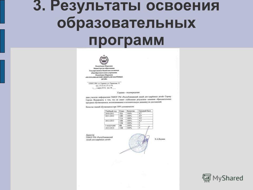 3. Результаты освоения образовательных программ