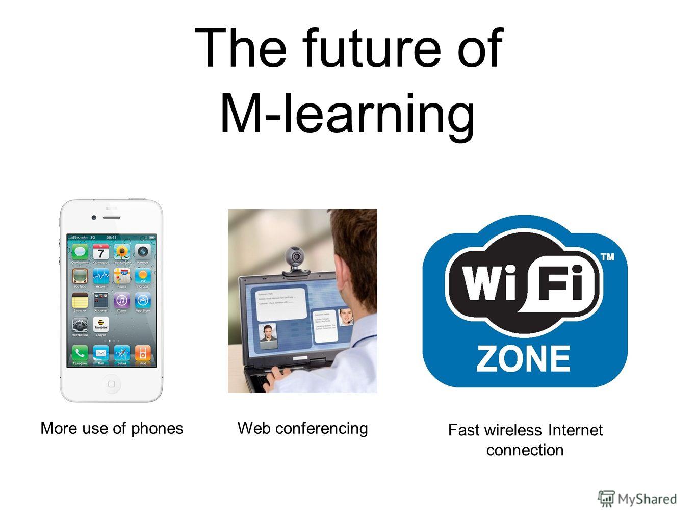 The future of M-learning More use of phonesWeb conferencing Fast wireless Internet connection