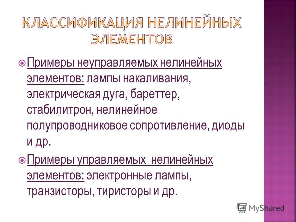 4 примеры нелинейных элементов и их характеристики Презентация на тему: "Преподаватель НКСЭ Кривоносова Н.В.. Нелинейные элементы В