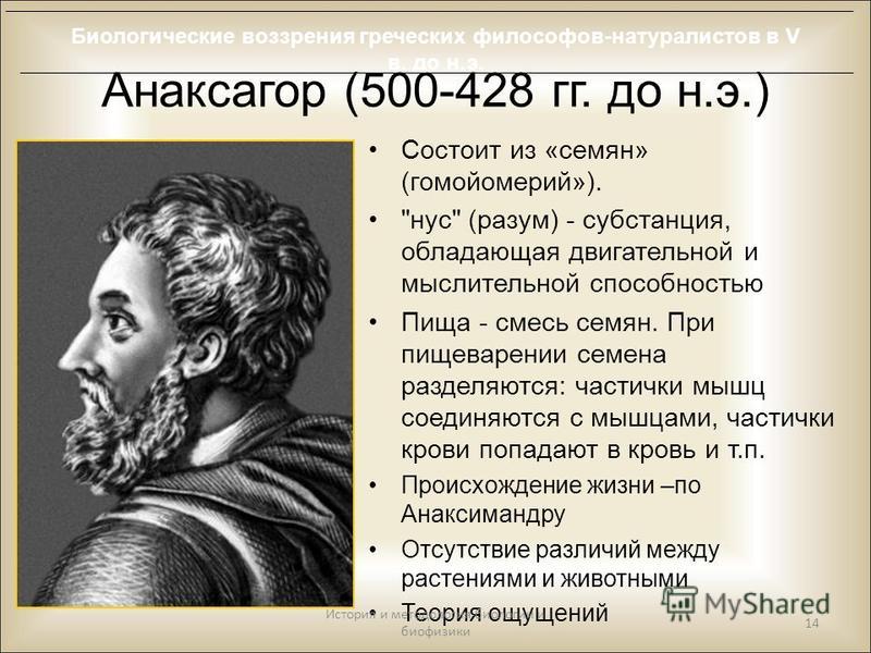 Анаксагор (500-428 гг. до н.э.) Состоит из «семян» (гомойомерий»). 