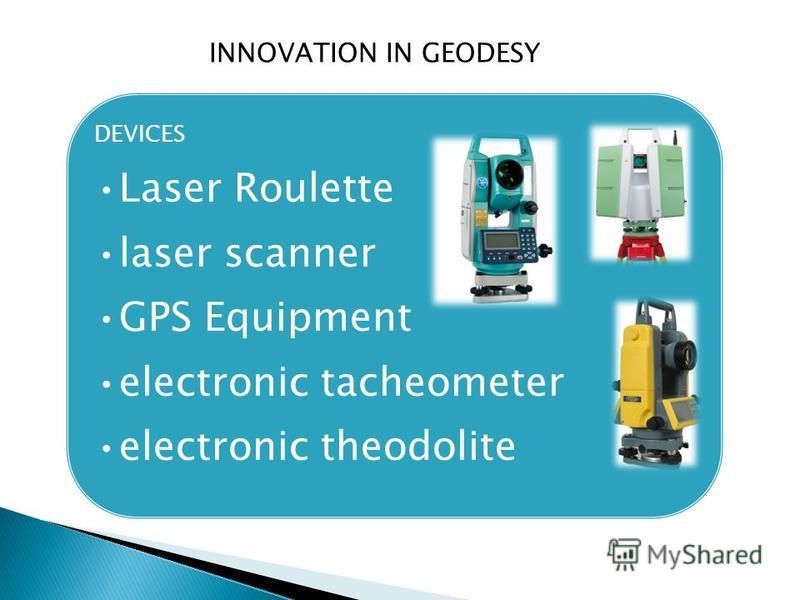 DEVICES Laser Roulette laser scanner GPS Equipment electronic tacheometer electronic theodolite INNOVATION IN GEODESY