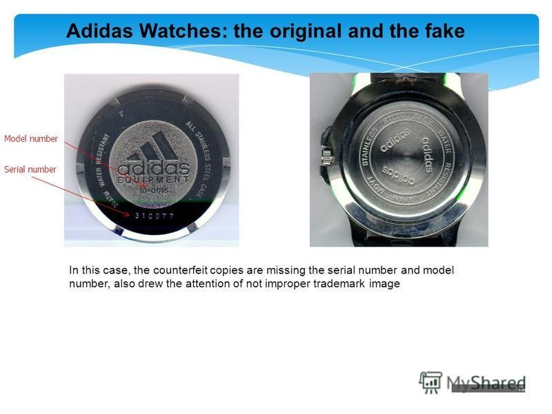 10 Adidas Watches: the original and the fake In this case, the counterfeit copies are missing the serial number and model number, also drew the attention of not improper trademark image Model number Serial number