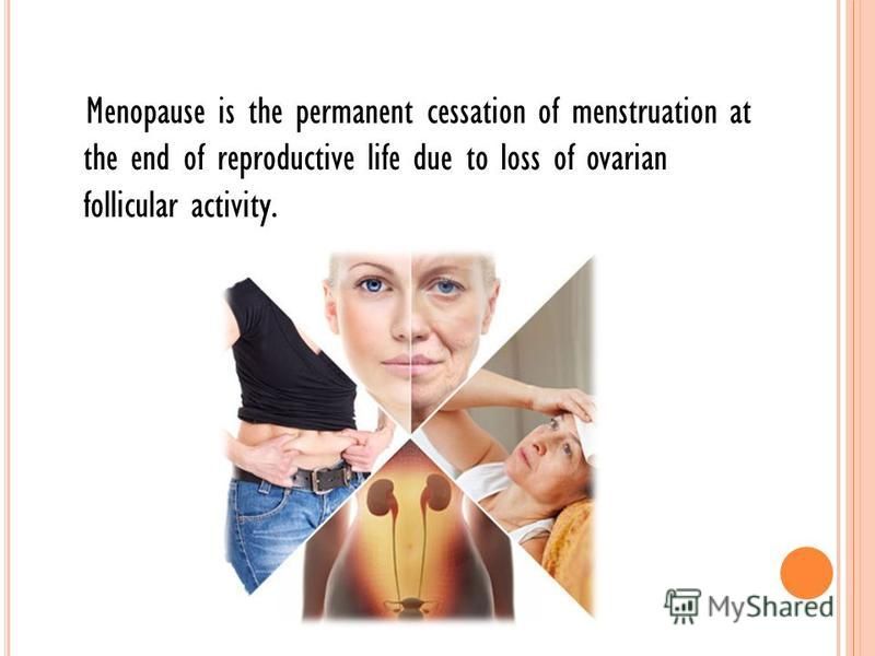 Menopause is the permanent cessation of menstruation at the end of reproductive life due to loss of ovarian follicular activity.