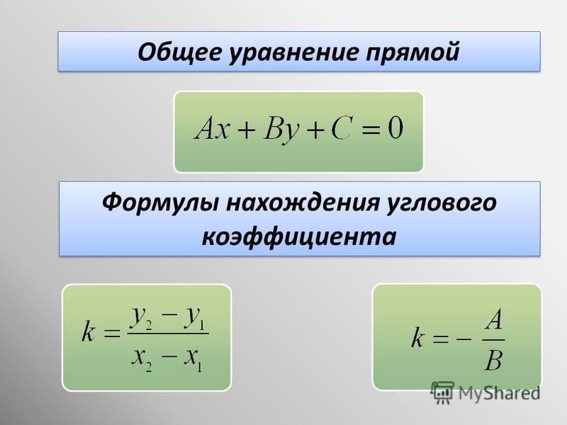 Общее уравнение прямой Формулы нахождения углового коэффициента