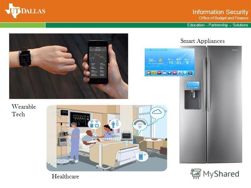 Smart Appliances Healthcare Education – Partnership – Solutions Information Security Office of Budget and Finance Wearable Tech