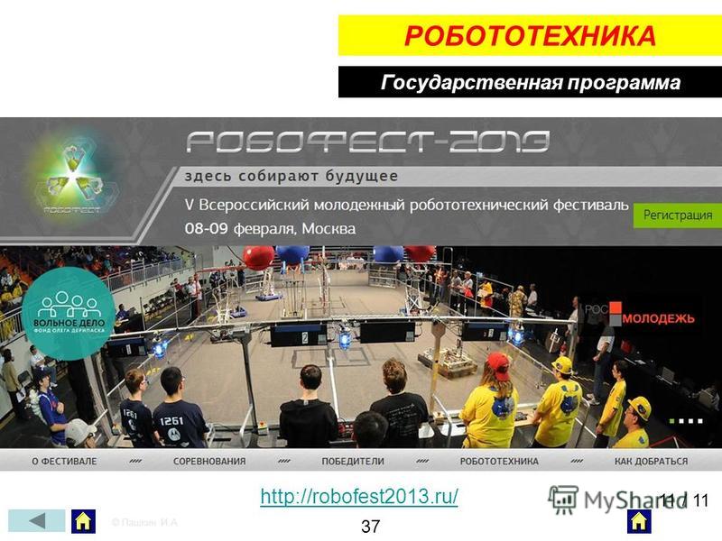 Государственная программа РОБОТОТЕХНИКА http://robofest2013.ru/ 11 / 11 © Пашкин И.А. 37