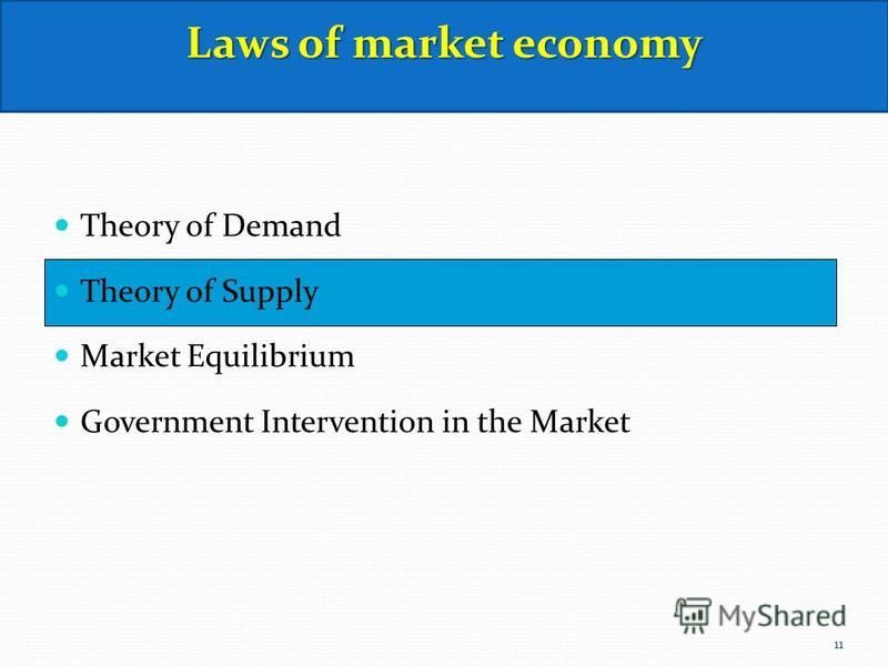 Theory of Demand Theory of Supply Market Equilibrium Government Intervention in the Market Laws of market economy 11