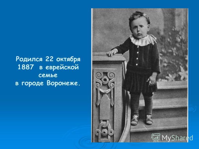 Родился 22 октября 1887 в еврейской семье в городе Воронеже.
