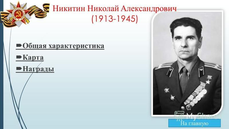 Никитин Николай Александрович (1913-1945) Общая характеристика Карта Награды