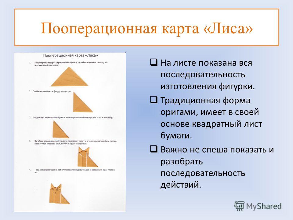 Последовательность изготовления оригами Последовательность изготовления оригами