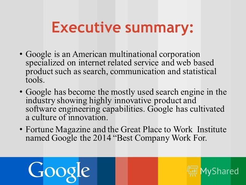 Презентация на тему welcome presentation on google inc outline