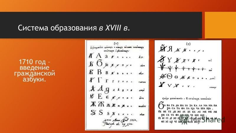1710 год – введение гражданской азбуки.