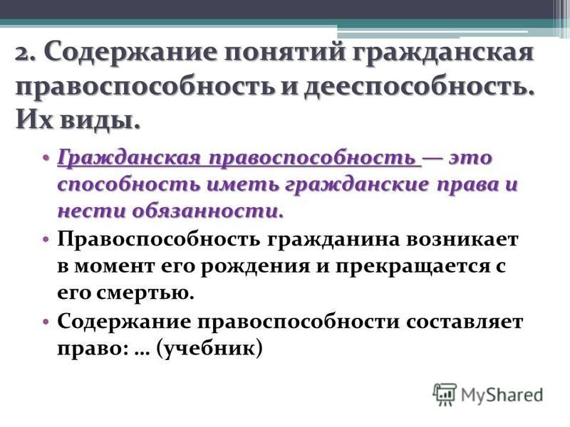 Виды дееспособности граждан схема