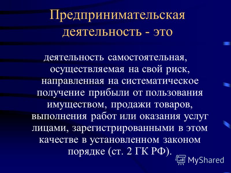 Предпринимательская деятельность Предпринимательская деятельность