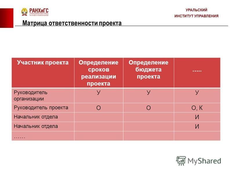 Матрица ответственности участников проекта