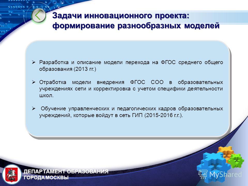 Разработка моделей инновационного проекта Задачи инновационного проекта