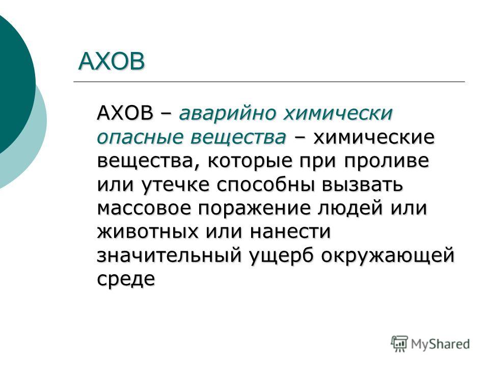 Презентация на тему "Характеристика аварийно-химически опасных веществ и их пора