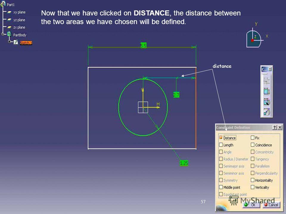 Now that we have clicked on DISTANCE, the distance between the two areas we have chosen will be defined. distance 57