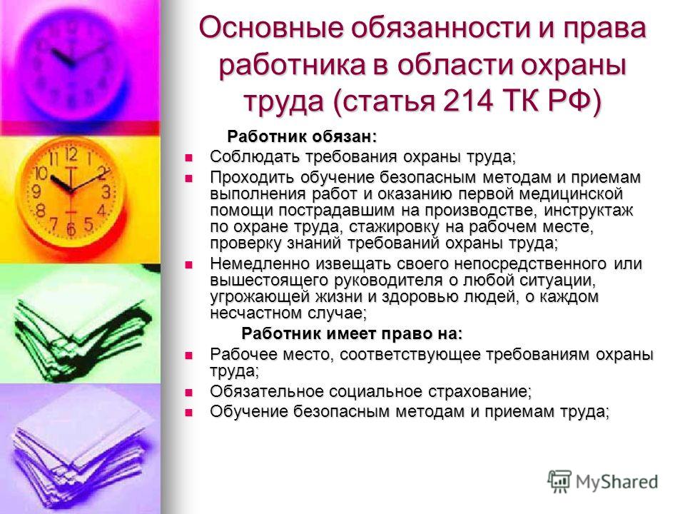 Права и обязанности работника в области охраны труда по трудовому праву Ходатайства. Все ходатайства здесь
