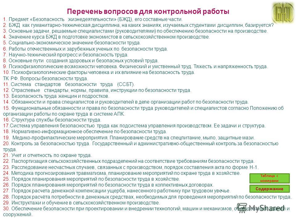 Контрольная работа по теме Безопасность труда на предприятии