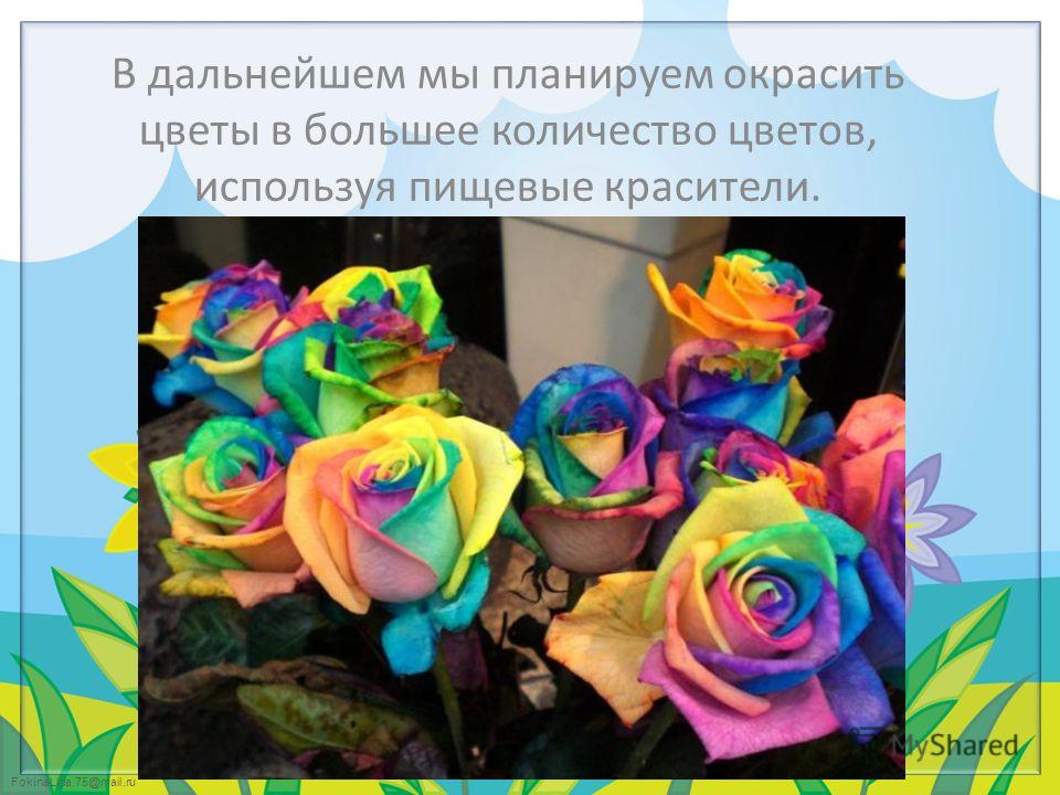FokinaLida.75@mail.ru В дальнейшем мы планируем окрасить цветы в большее количество цветов, используя пищевые красители.