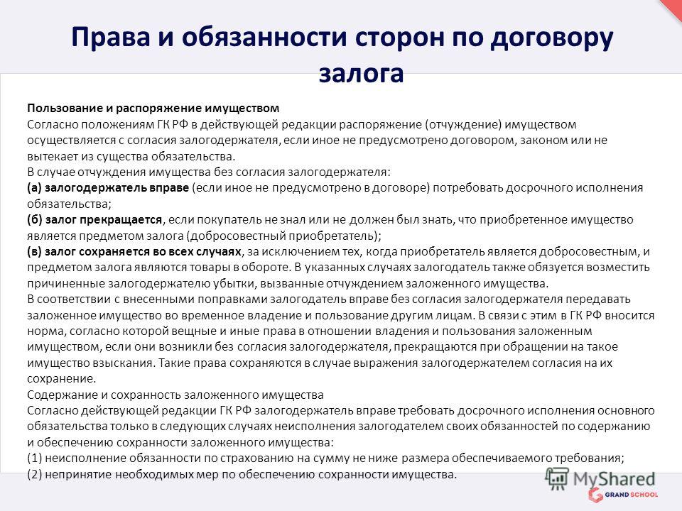 Пользование заложенным имуществом