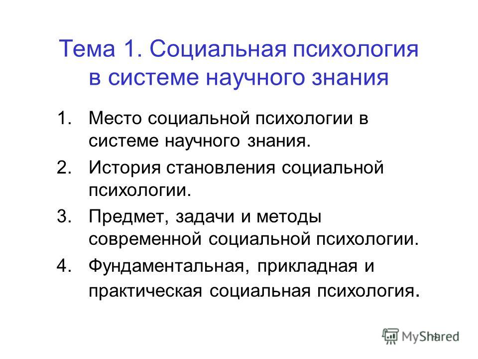 Доклад по теме Предмет и задачи социальной психологии. Место социальной психологии в системе научного знания