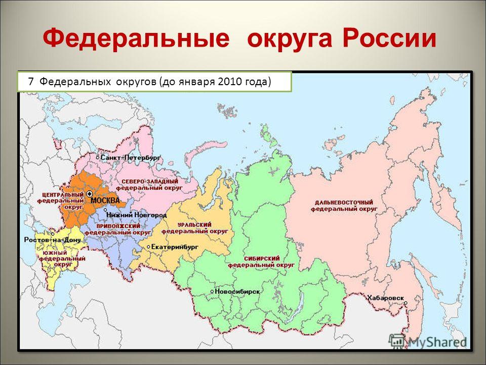 Федеральные округа России 7 Федеральных округов (до января 2010 года)
